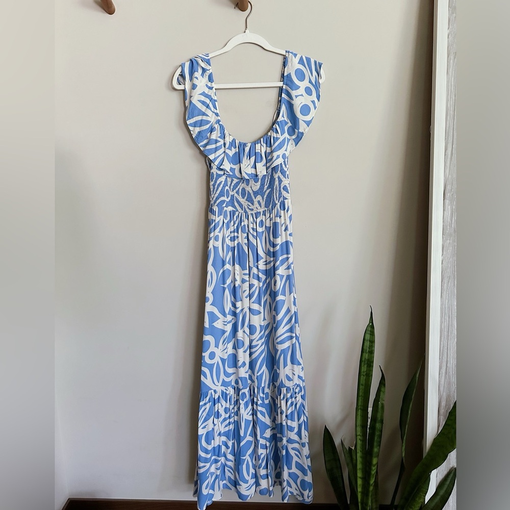 Blue Ruffle Maxi Dress